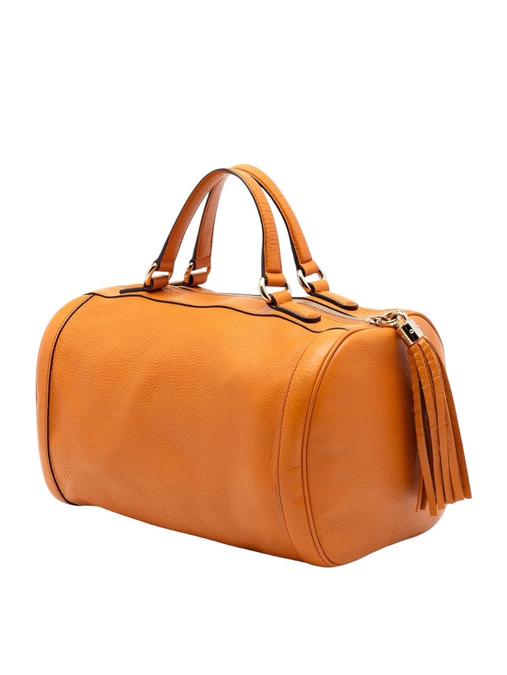 ✨💎EUC💎Gucci Burnt Orange Leather Top-Handle Boston Bag w/Tassel & COA - Picture 3 of 11